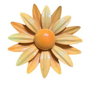 Vintage Metal Flower 2-Tone Orange Enamel Brooch Pin
